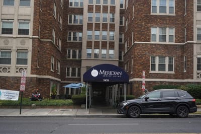 Exterior view of a senior living facility entrance