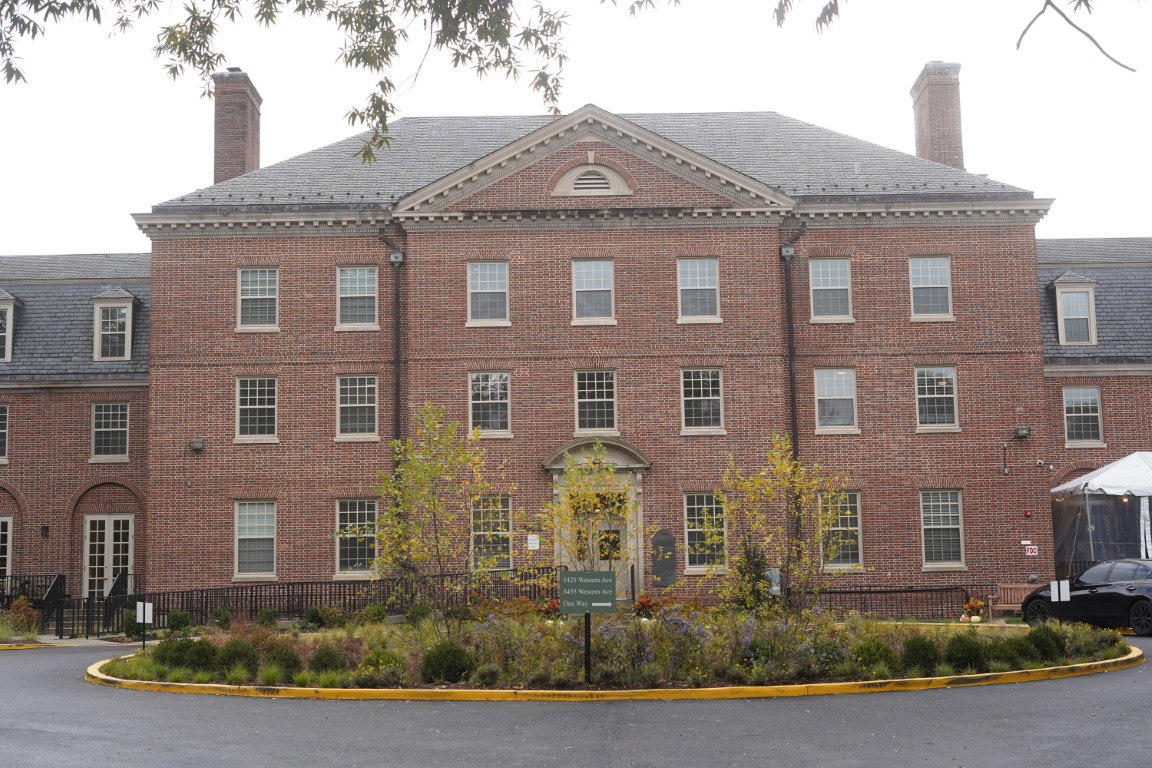 Exterior view of a senior care facility with landscaping