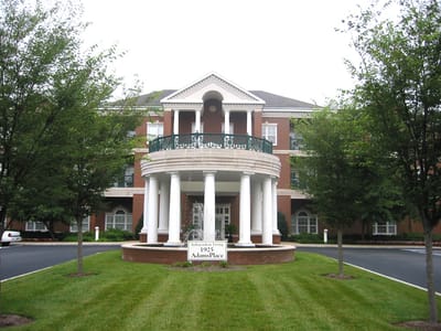 Exterior view of AdamsPlace facility with entrance