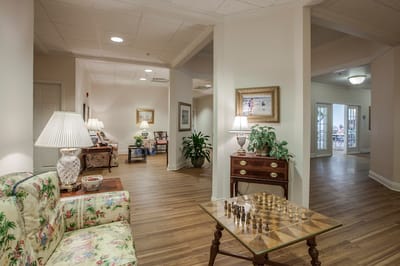 Common area with chess board and seating