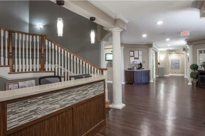 Interior view of a reception area with modern decor