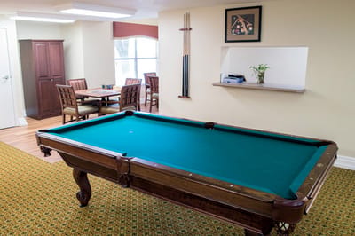 Interior view of a billiards table in a common area