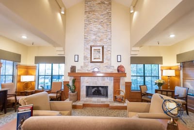 Cozy common area with fireplace and seating