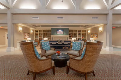 Bright and welcoming common area with seating
