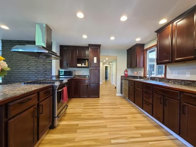 Modern kitchen interior with cabinets and appliances