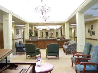 Common area with seating and reception desk
