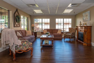 Comfortable lounge area with seating and natural light