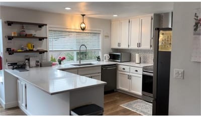 Bright and modern kitchen interior with natural light