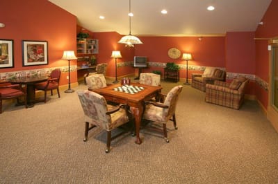 Interior common area with seating and chess table