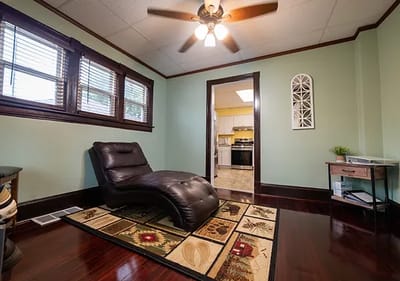 Interior view of a cozy lounge area