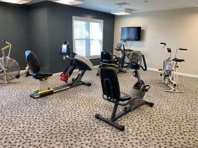 Fitness area with exercise equipment