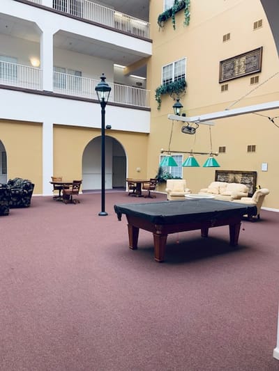 Interior view of a common area with seating