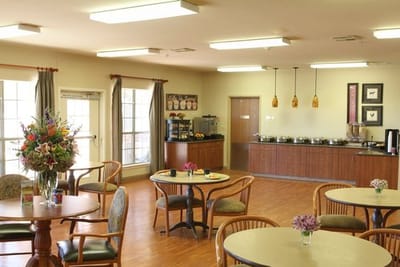 Dining area with food service and seating