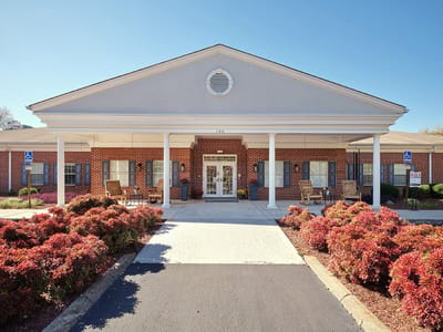 Exterior view of a senior living facility entrance