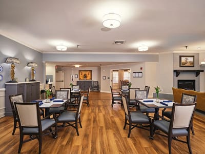 Well-furnished dining area with tables and chairs