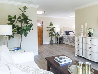 Stylish interior of a resident room with decor