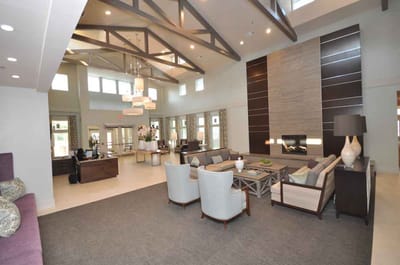 Bright common area with modern decor and seating