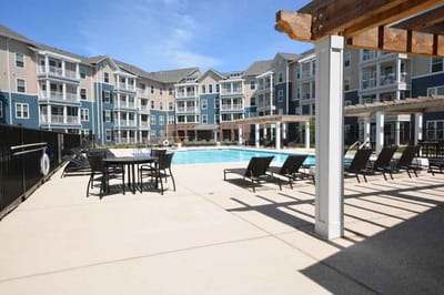 Outdoor pool area of a senior living community