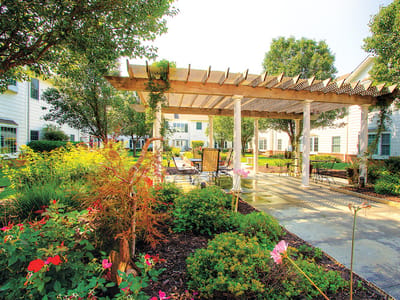 Beautiful outdoor garden area with seating
