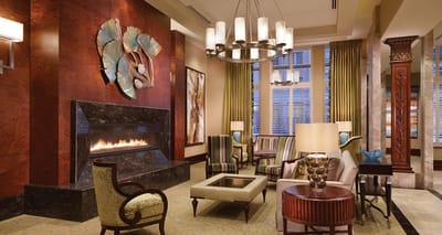 Elegant interior of a common area with a fireplace