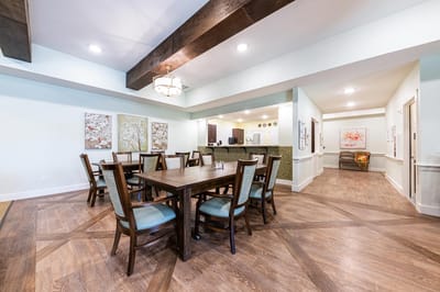 Common area with dining tables and decor