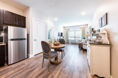 Cozy interior of a resident apartment with dining area