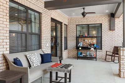 Outdoor sitting area with seating and games