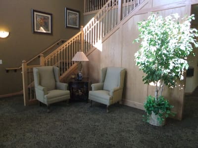 Cozy corner in a well-lit facility lobby