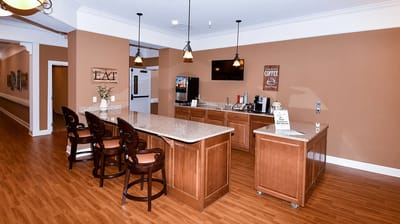 Bright interior common area with counter seating