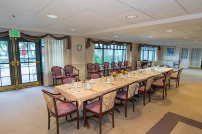 Bright dining room set for meal service