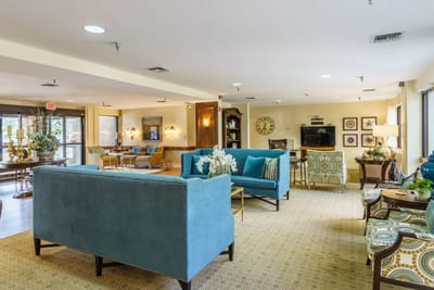 Interior view of a common area with seating