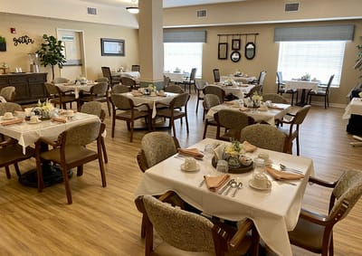 Dining room set up for a meal service