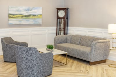 A cozy seating area in a senior living facility