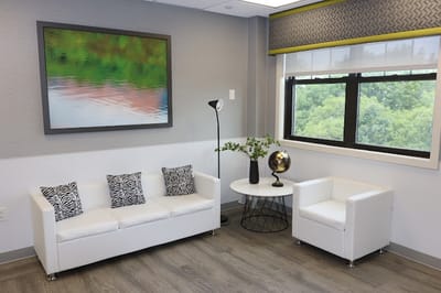 Bright interior lounge with modern furniture