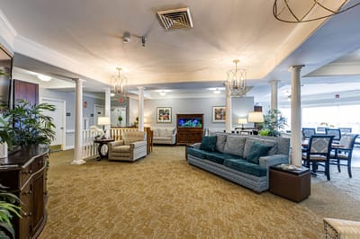 Bright common area with seating and decor