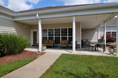 Outdoor seating area with chairs and tables
