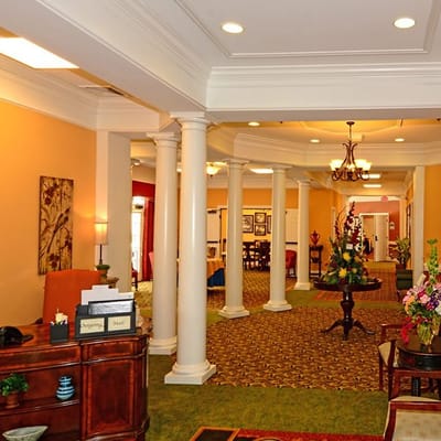 Interior view of a welcoming senior living lobby