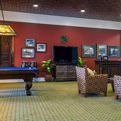 Interior common area with pool table and seating