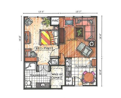 Architectural floor plan for a resident unit