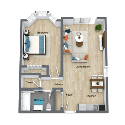 Floor plan of a two-bedroom unit layout