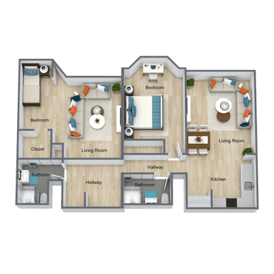 Architectural floor plan of a resident unit layout