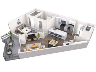 3D floor plan of a spacious apartment layout
