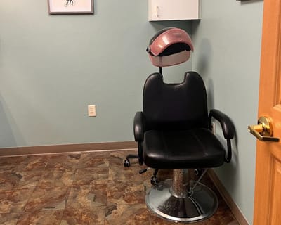 Hair styling station in a beauty salon area
