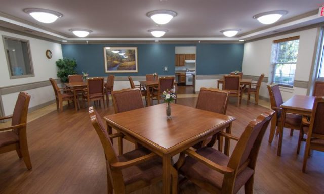 Common area with dining tables and chairs