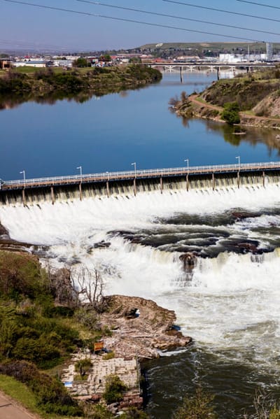 View of a dam with flowing water