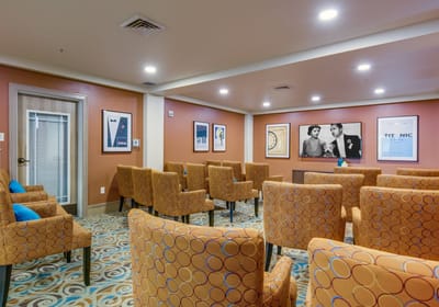 Interior common area with seating and wall art