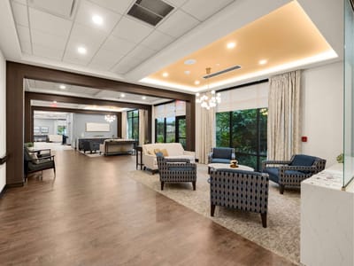 Bright and inviting common area in a senior living facility