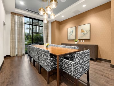 Stylish dining room with modern decor and natural light