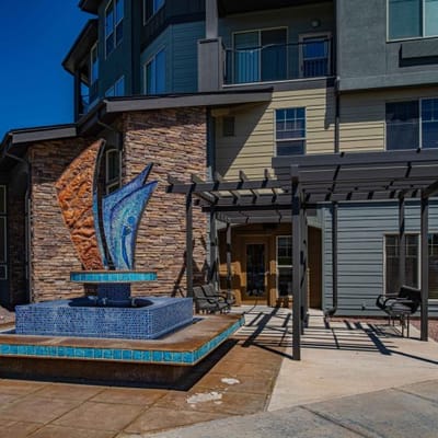 Outdoor water feature in a senior living community
