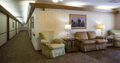 Interior view of a common area with seating